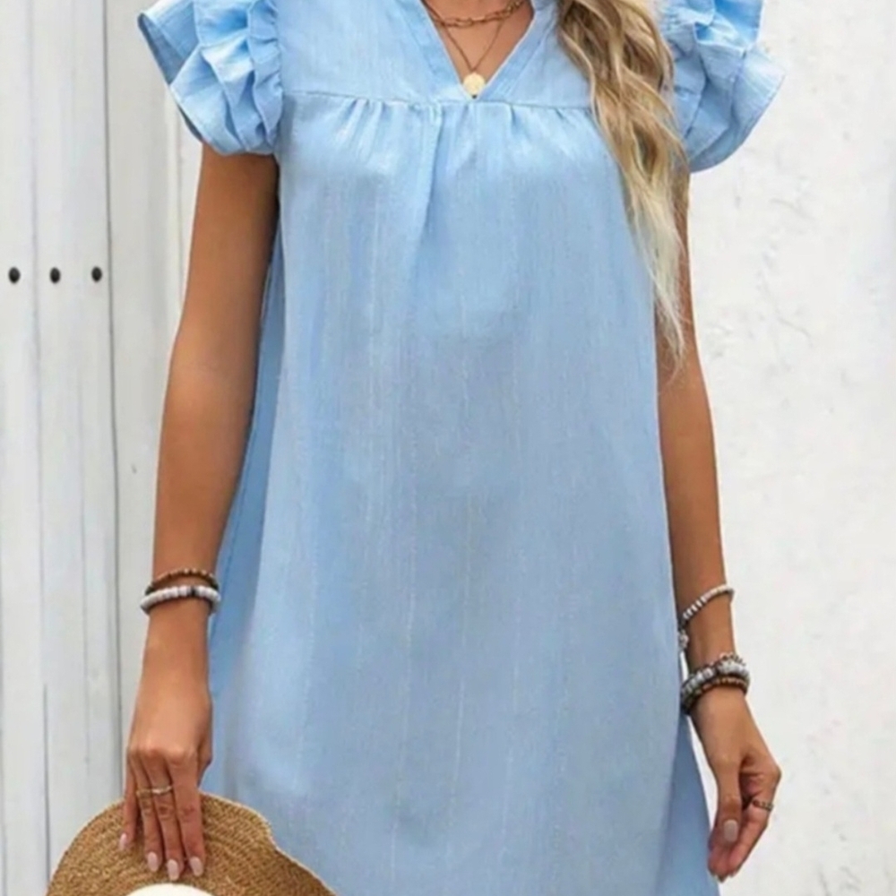 Light Blue Ruffle Sleeve Shift Dress NWOT size Large